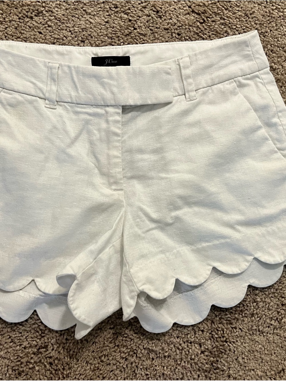 J. Crew White Scalloped-Hem High-Waist Shorts